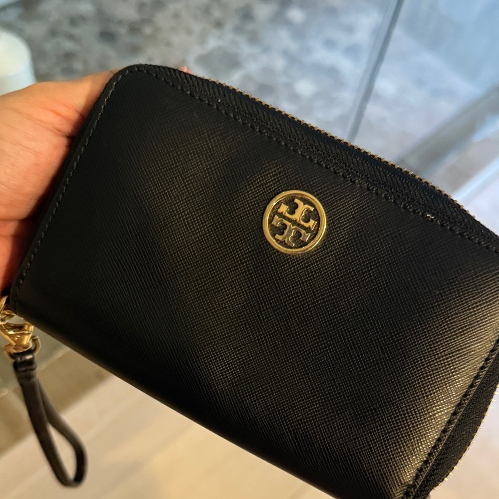 Tory Burch Black Wristlet with Gold Accent